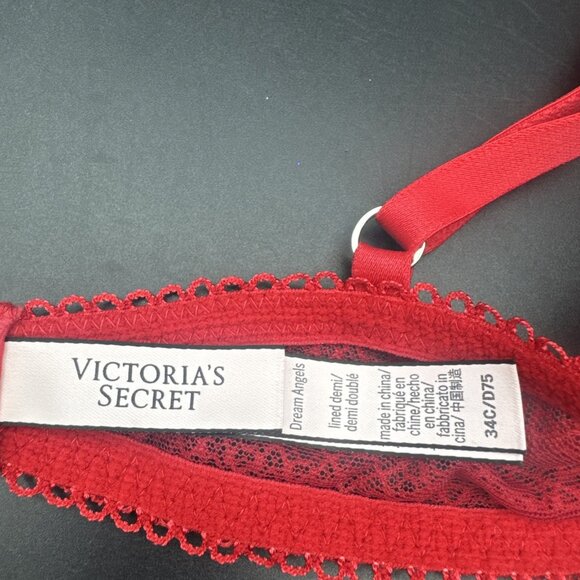Victorias Secret Dream Angels Red Lace Lined Demi Underwire Bra Sz 34C - Picture 9 of 14